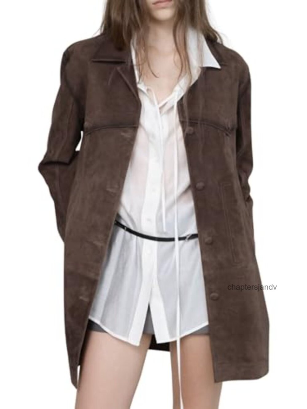 Faux Suede Shacket Mid Long Button Down Oversized Loose Fit